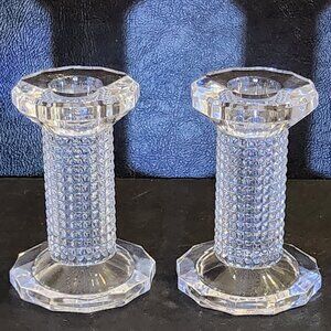 Modern Contemporary Mikasa Crystal Nob Hill Pillar Diamond Point Textured Pair 4
